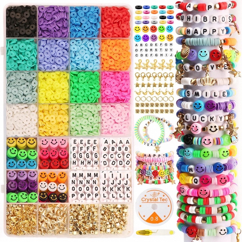 CLAY BEADS FOR BRACELET MAKING,28 COLORS FLAT ROUND POLYMER CLAY BEADS 6MM SPACER HEISHI BEADS WITH PENDANT CHARMS KIT AND ELASTIC STRINGS FOR JEWELRY MAKING KIT BRACELETS NECKLACE