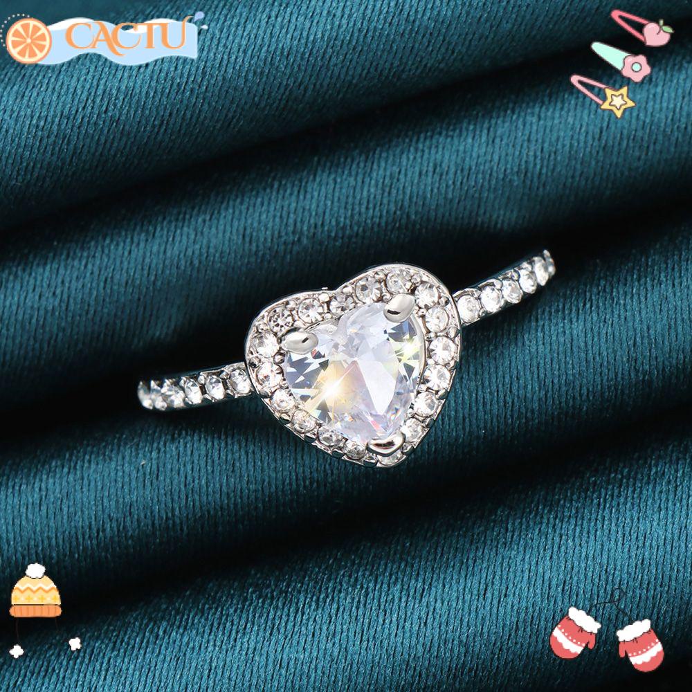 CACTU Nhẫn Nữ Mạ Bạc Đính Đá Pha Lê Tròn Cổ Điển