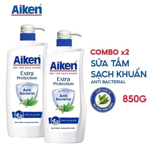 Aiken Combo 2 Sữa tắm Sạch khuẩn Chiết Xuất Trà Xanh Thiên Nhiên 850g/chai