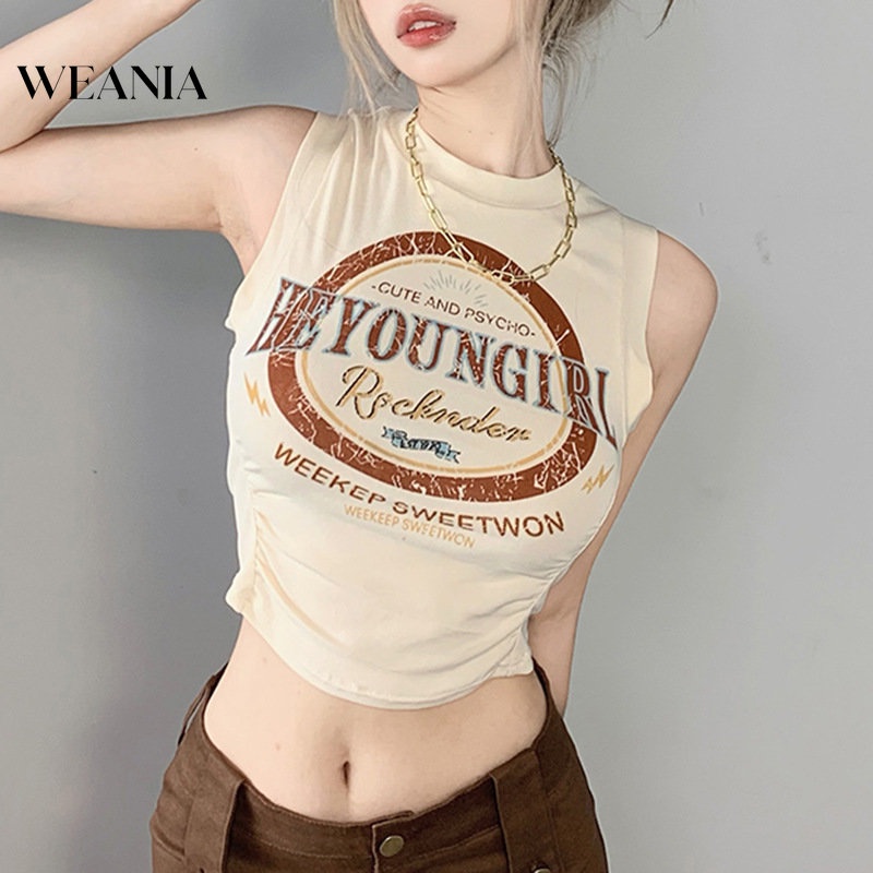Áo Croptop Sát Nách Vải Cotton In Chữ Kiểu Vintage Mỹ Dễ Thương