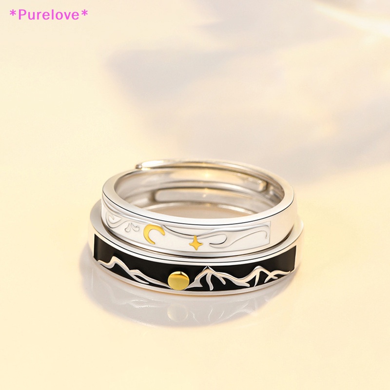 Purelove &gt; Nhẫn Cặp Đôi Hình Mặt Trời Mặt Trăng Mặt Trời Buổi Tối Đơn Giản Cá Tính Thời Trang Mới