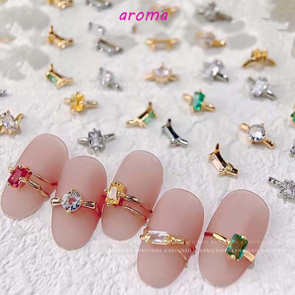 AROMA Phụ Kiện Trang Trí Móng Tay Nghệ Thuật Màu Vàng / Bạc Charms