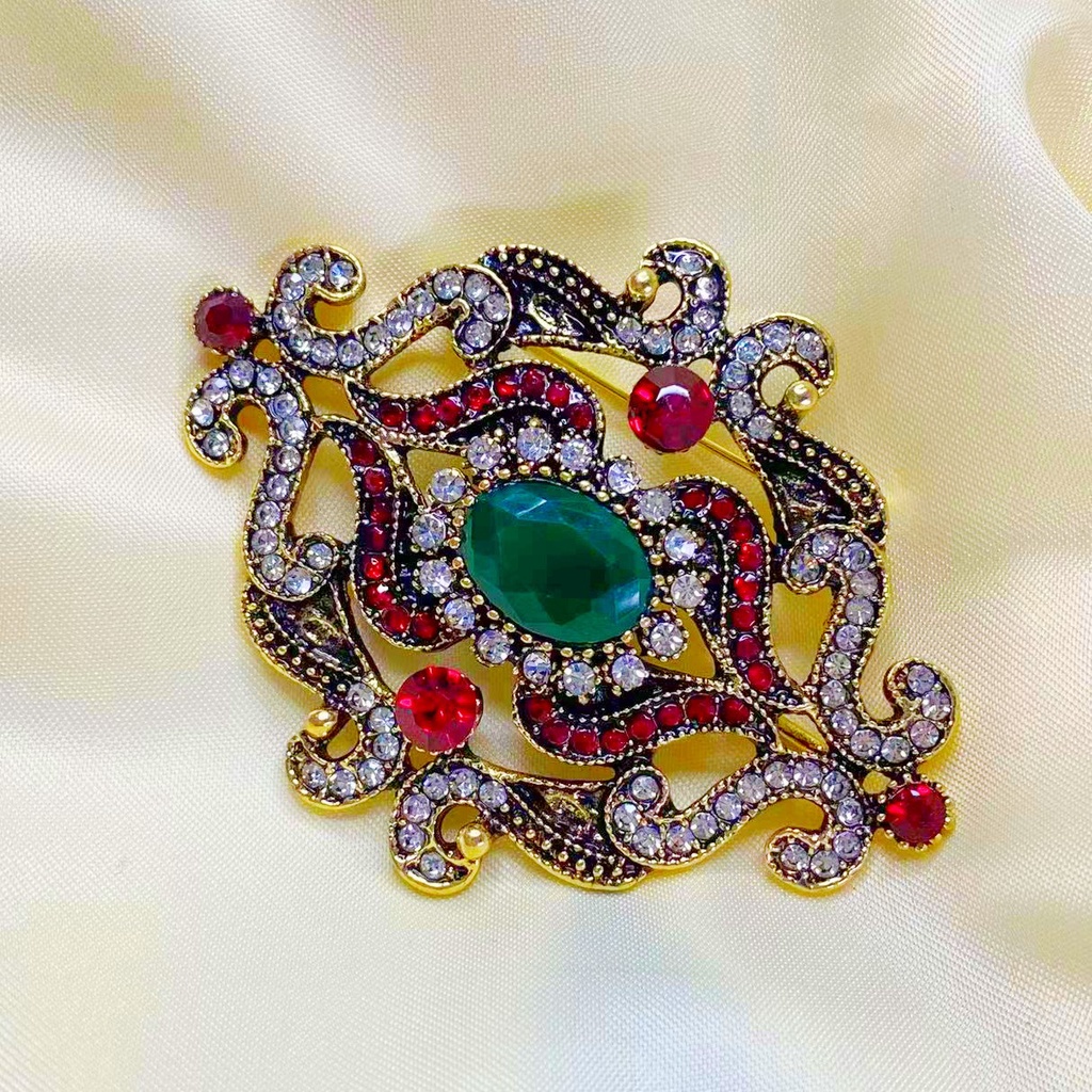 Ghim Cài Áo Kim Loại Đính Đá Pha Lê Phong Cách Vintage Thời Trang