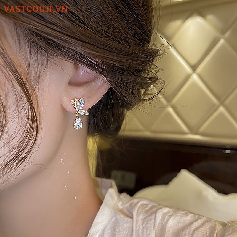 1 Đôi Bông Tai Bạc Hình Bướm Đính Đá Zircon Sáng Bóng Thời Trang Dành Cho Nữ