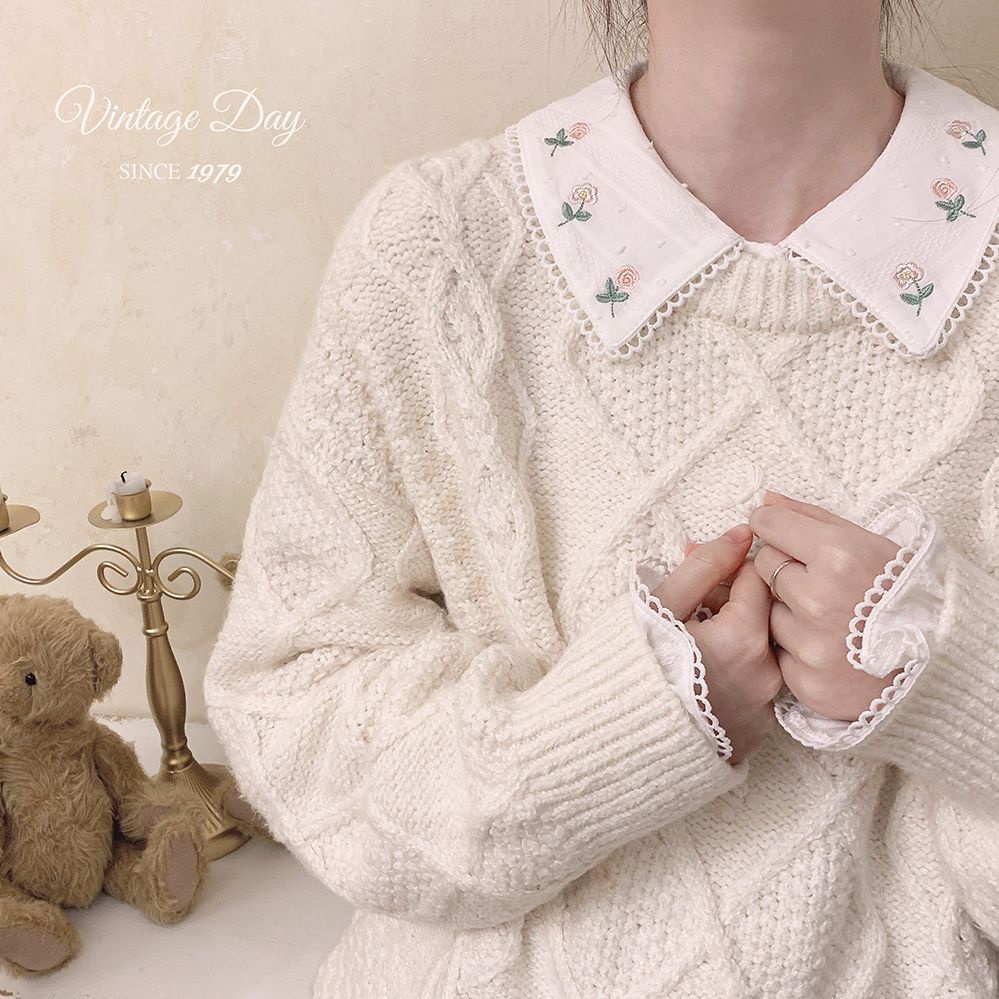 Áo Sơ Mi Cotton Tay Dài Cổ Búp Bê Thêu Họa Tiết Phong Cách Nhật Bản Thời Trang Mùa Xuân Cho Nữ