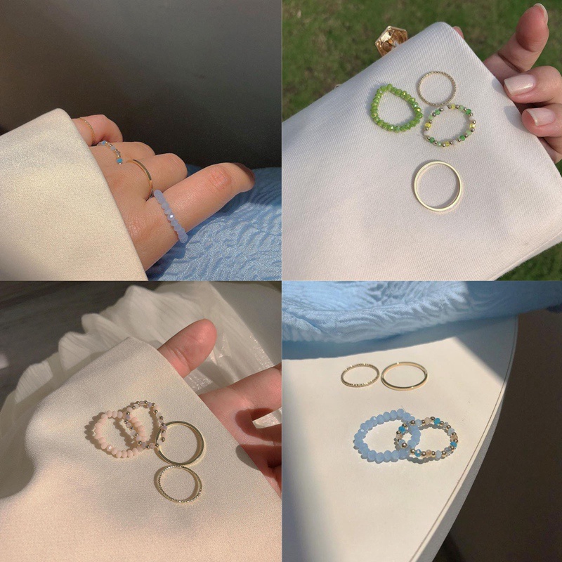 Ygt Set 4 Nhẫn Đeo Khớp Ngón Tay Co Giãn Đính Hạt Thời Trang Mùa Hè Cho Nữ