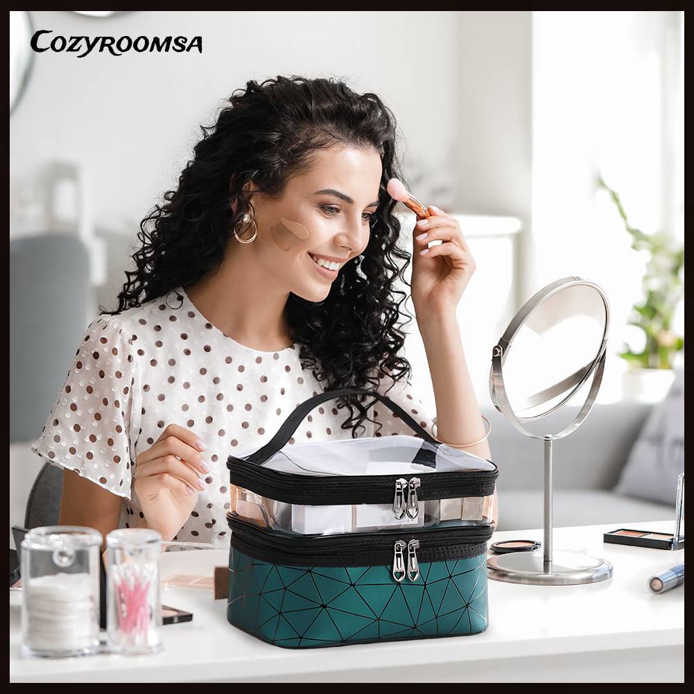 Túi Đựng Mỹ Phẩm TPU Họa Tiết Kim Cương Có Khóa Kéo Tiện Dụng Mang Theo Du Lịch