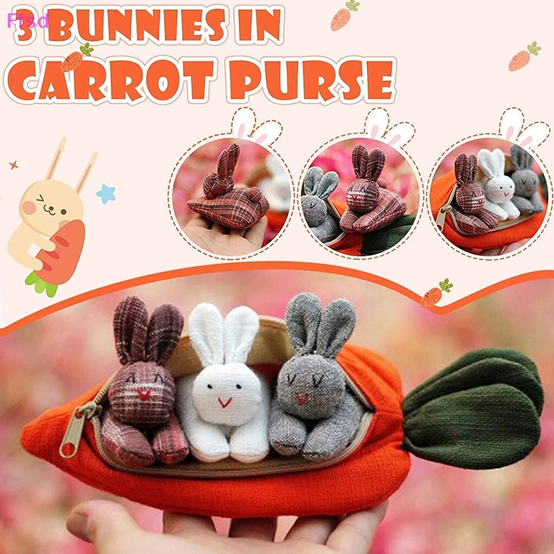 Đồ Chơi Thỏ Nhồi Bông 3 Bánh Bao Trong Ví Cà Rốt Mini Trang Trí Lễ Phục Sinh