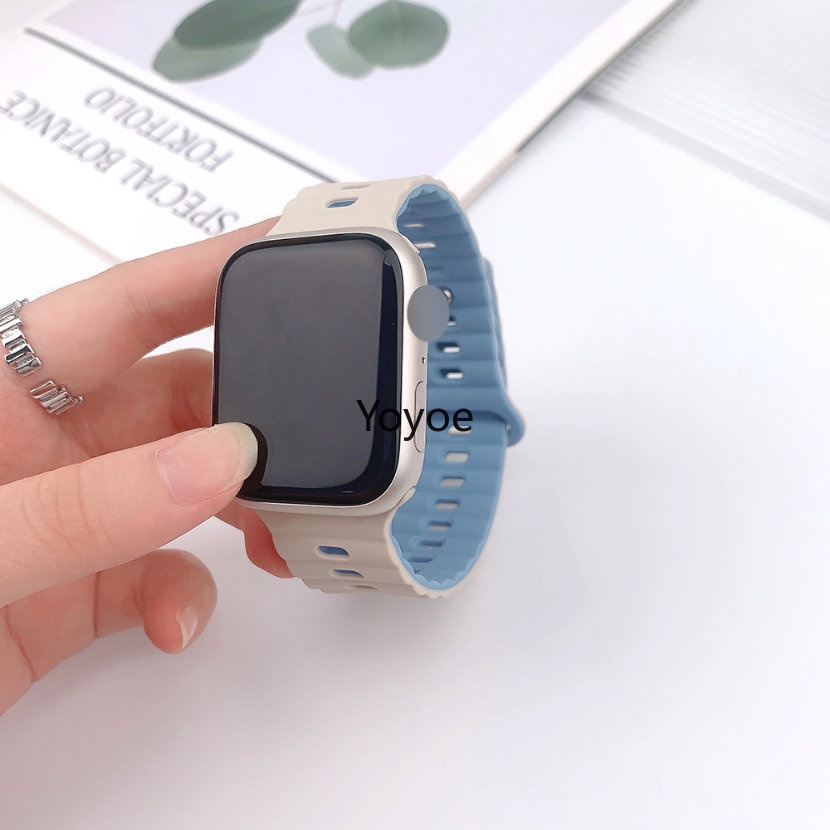 Dây Đeo Đồng Hồ Bằng Silicon Hai Màu Kích Thước 44mm 40mm 49mm 45mm 41mm 42mm 45mm Cho iWatch Series Ultra 8 SE 7 6 5 4 3