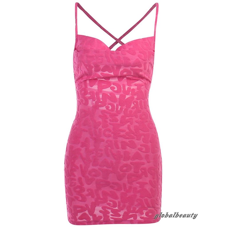 Đầm không tay dáng ôm Hở Lưng Đan Dây Chéo In Chữ Thời Trang Mùa Hè Cho Nữ