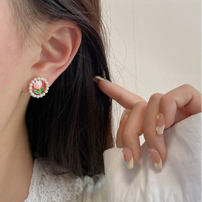 Khuyên Tai Hình Hoa Tulip Đính Ngọc Trai Nhân Tạo Màu Sắc Ngọt Ngào Phong Cách Hàn Quốc Dành Cho Nữ