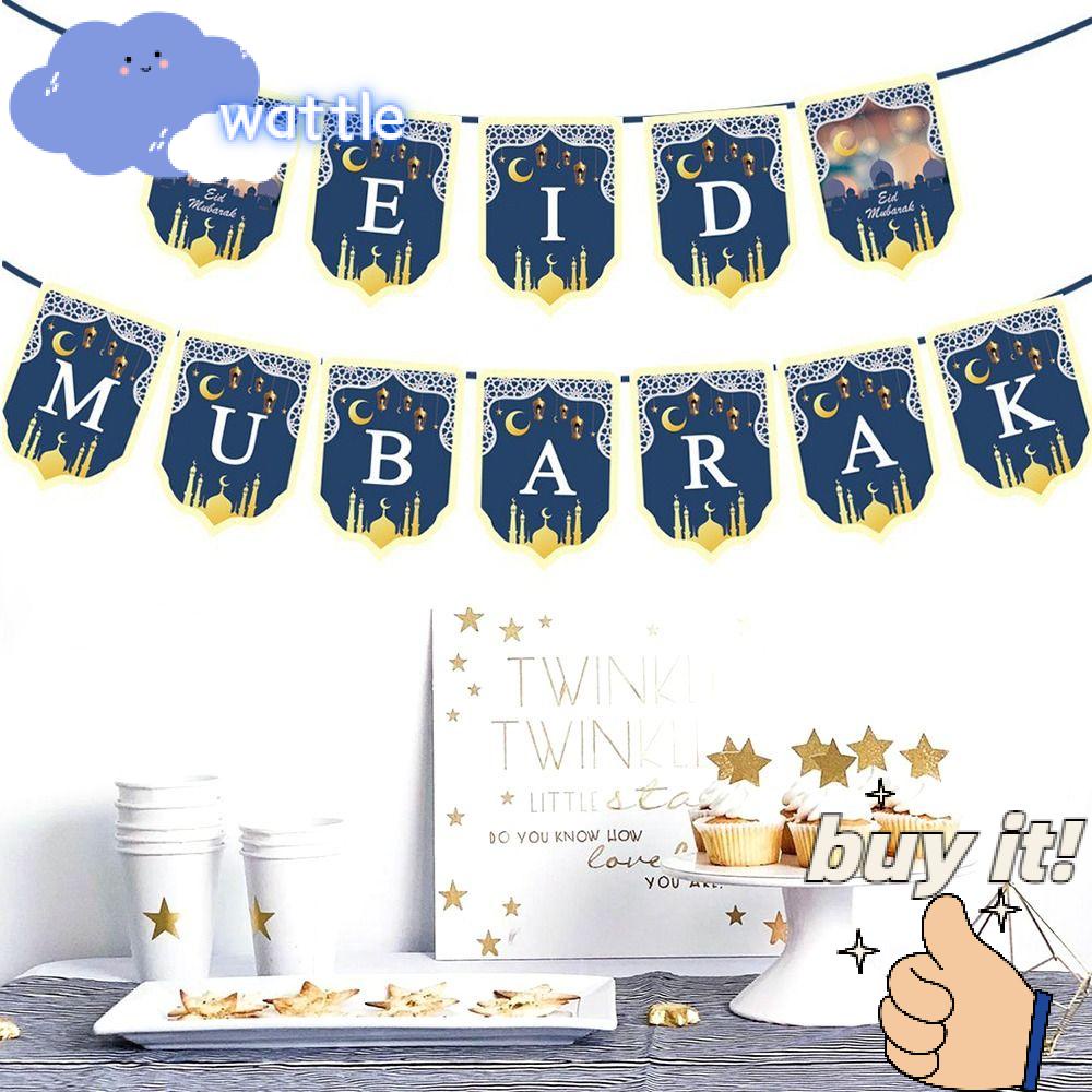 WATTLE Dây Cờ Treo Trang Trí Lễ Hội Đạo Cụ Chụp Ảnh EID MUBARAK