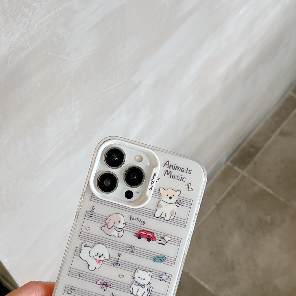 Ốp Điện Thoại IMD Hai Mặt Chống Sốc Hình Cún Âm Nhạc Cho Apple IPhone 14 13 12 11 Pro Max