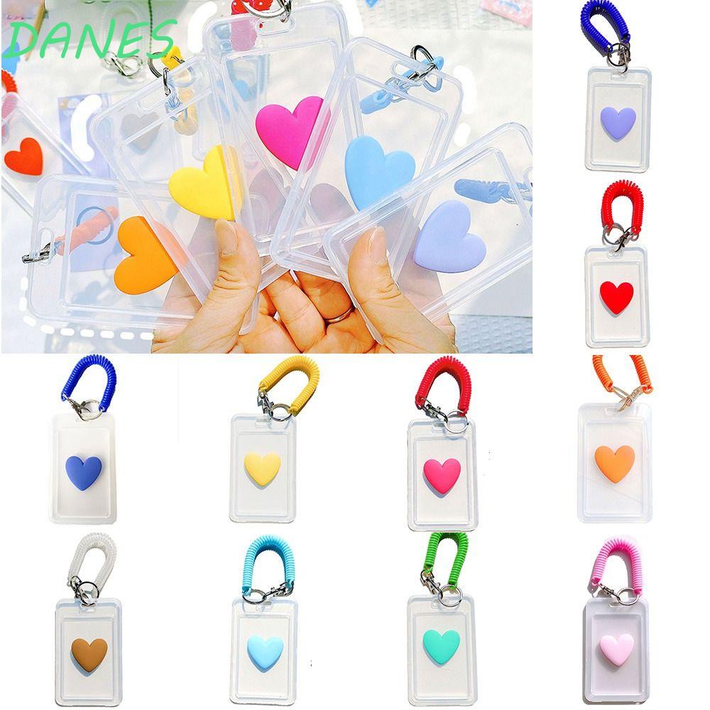 DANES Bao Đựng Thẻ Bằng Nhựa Trong Suốt Họa Tiết Trái Tim Độc Đáo Phong Cách Hàn Quốc Kèm Dây Đeo Co Giãn Tiện Dụng Cho Nữ