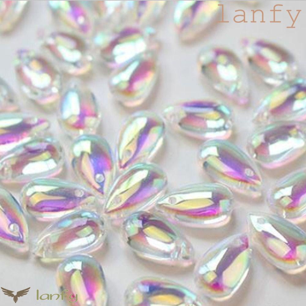 LANFY Set 100 Hạt Thủy Tinh Trong Suốt Hình Giọt Nước Đục Lỗ Nhiều Màu Làm Trang Sức