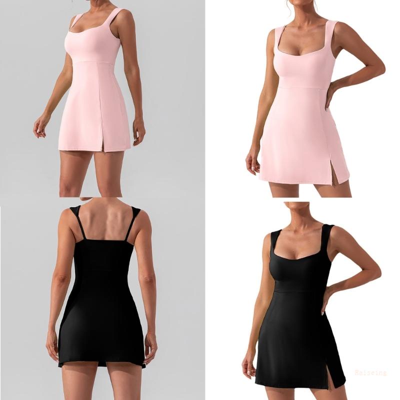 Đầm Ngắn Hai Dây Cổ Vuông Hở Lưng Màu Sắc Trơn Thời Trang Mùa Hè Quyến Rũ Cho Nữ