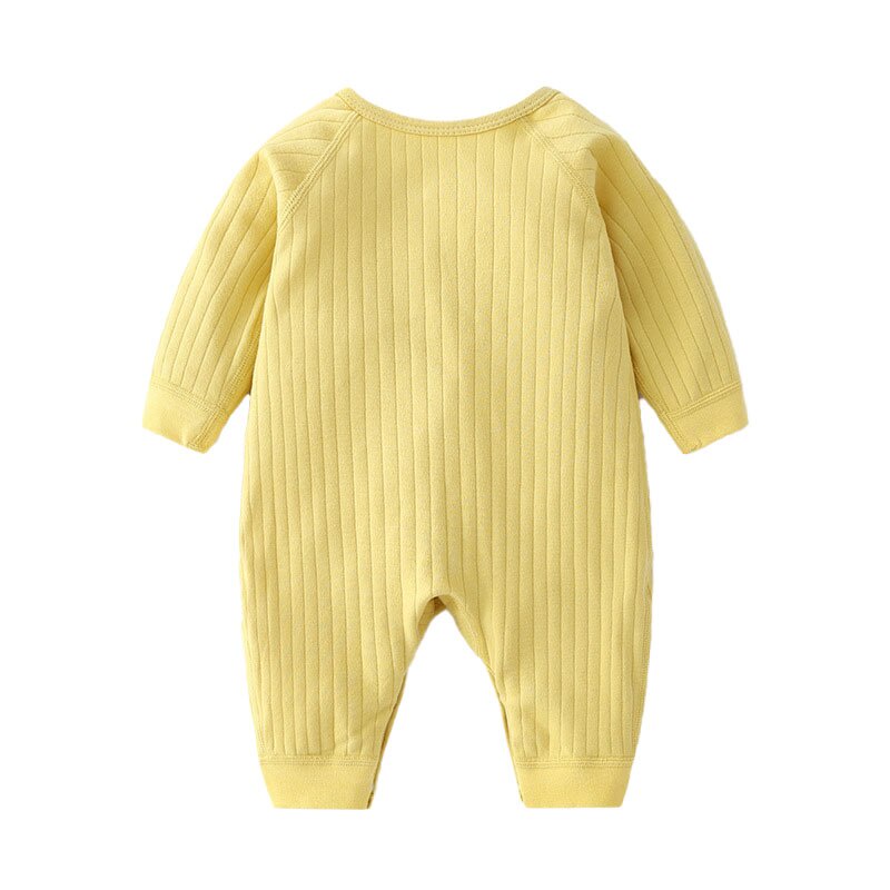 Bộ Áo Liền Quần Cotton Tay Dài Màu Trơn Cài Nút In Hình Thiên Thần Dễ Thương Thời Trang Thu Đông Cho Bé Sơ Sinh