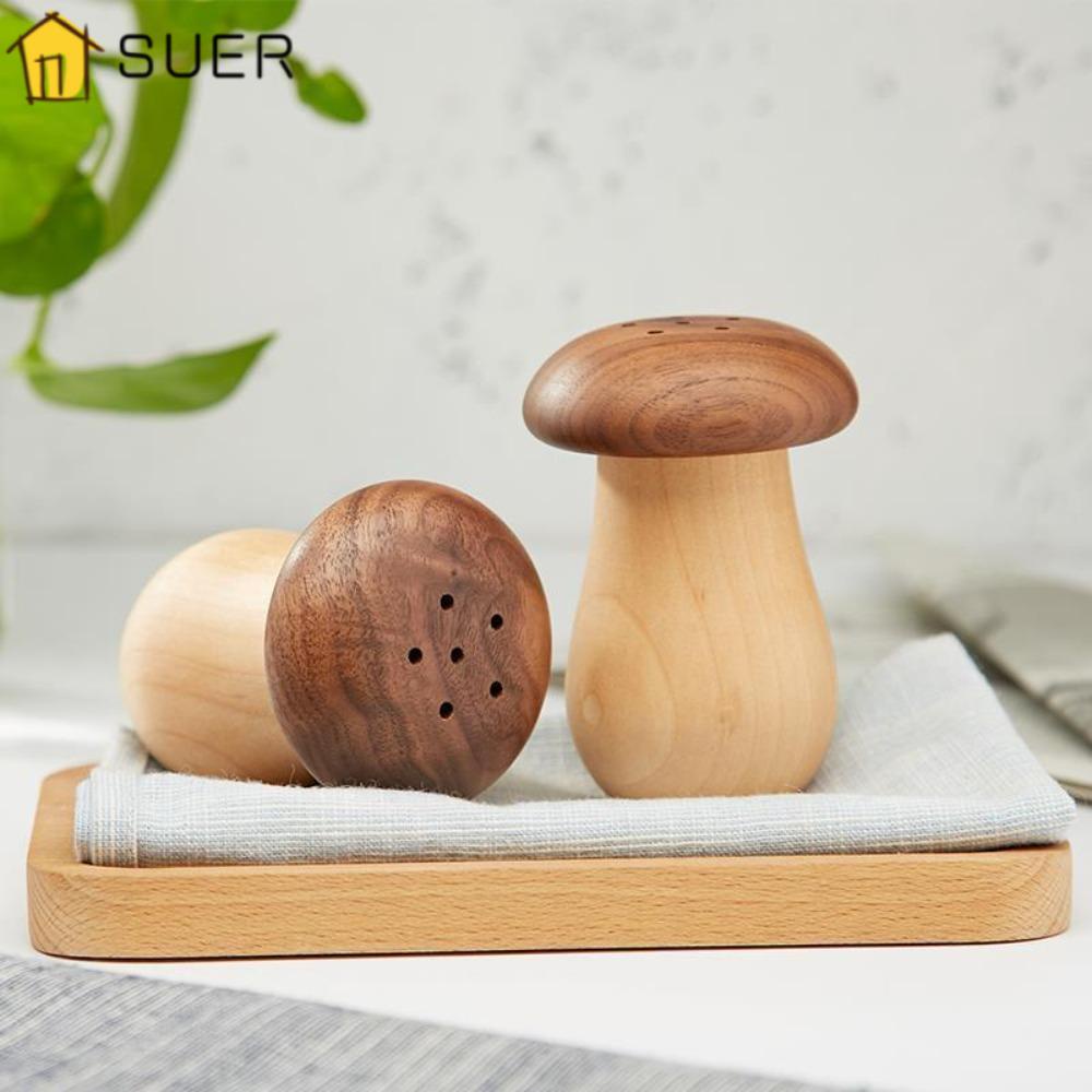 SUENIN Lọ Đựng Tăm Xỉa Răng Bằng Gỗ Màu Đen Trơn Hình Nấm Cho Nhà Bếp