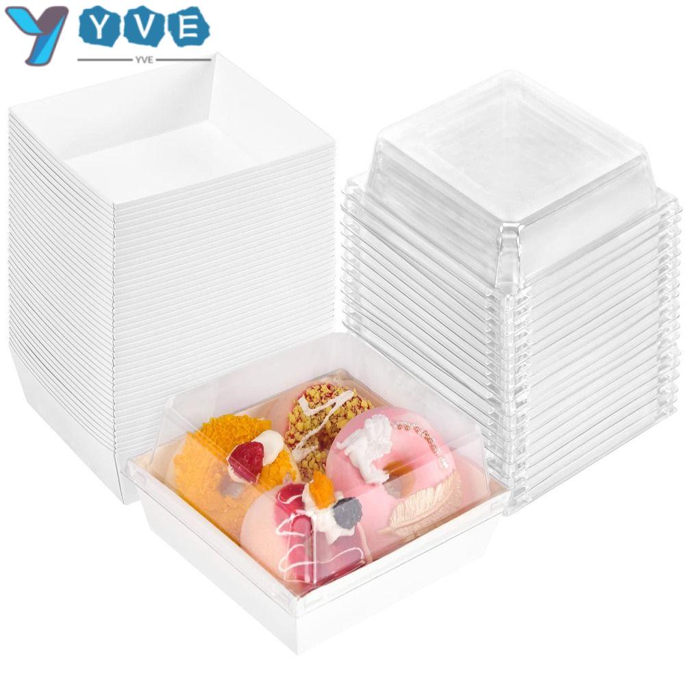 YVE Bộ 25 Hộp Đựng Bánh Hình Vuông Bằng Nhựa Sức Chứa Lớn Có Nắp Dùng Một Lần