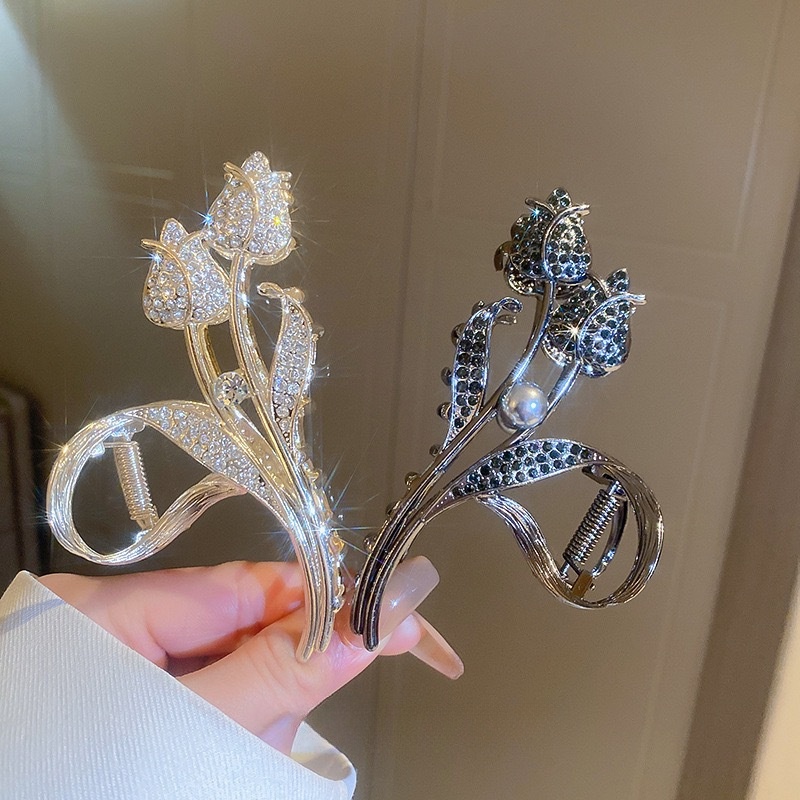 Kẹp Tóc Móng Vuốt Hoa Tulip Đính Ngọc Trai Giả Lấp Lánh Thời Trang Phổ Biến Dành Cho Nữ