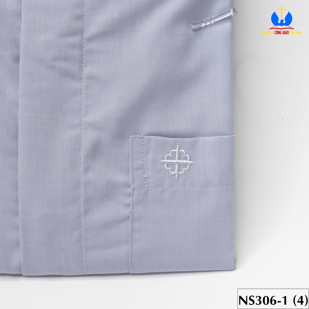 Áo Sơ Mi Cổ Côn ngắn tay cao cấp màu xám NS306-1 Quà tặng Công Giáo, Lễ quan thầy, truyền chức, sinh nhật cha xứ
