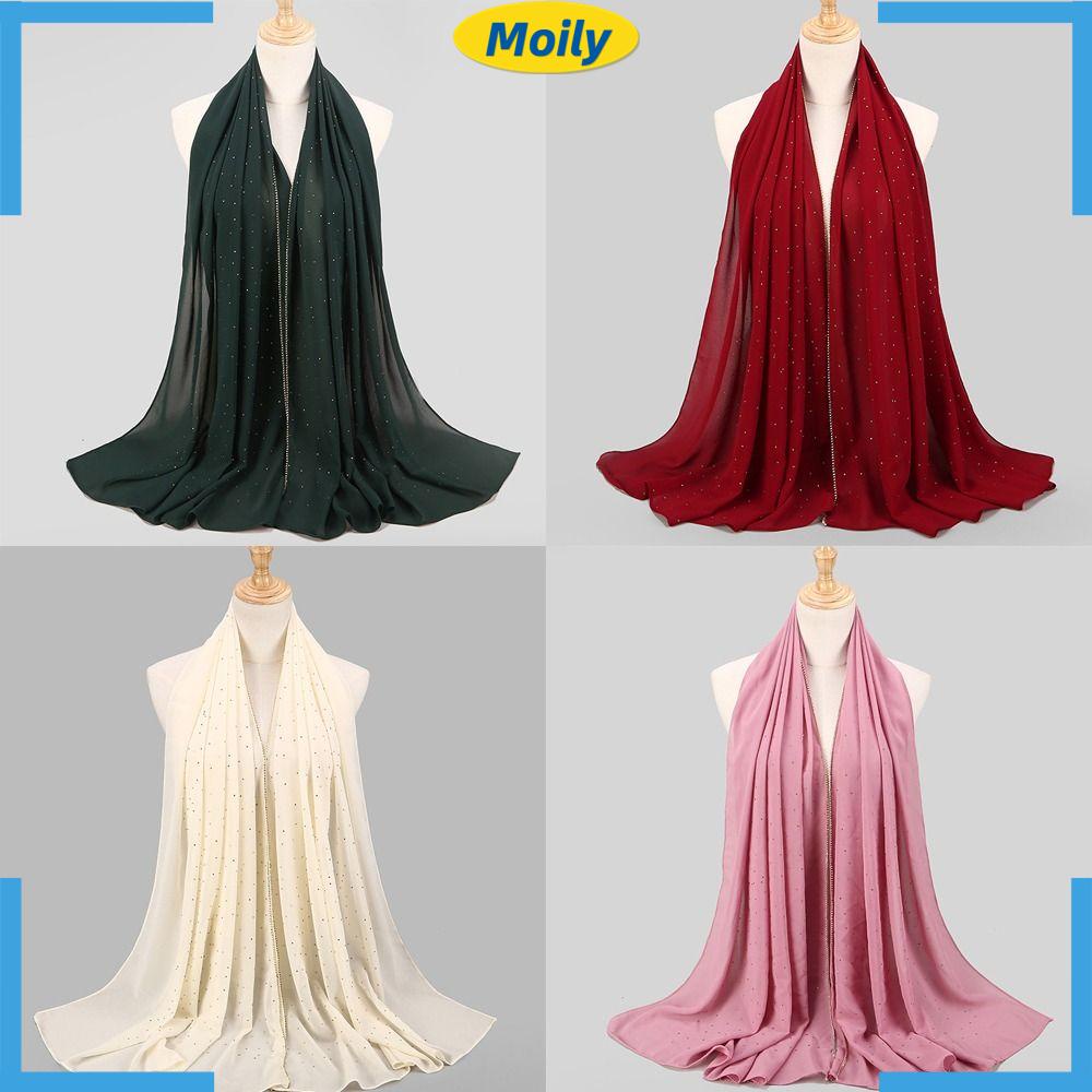 MOILYVN Khăn Choàng Vải Satin 70 * 180CM Dành Cho Phụ Nữ Hồi Giáo