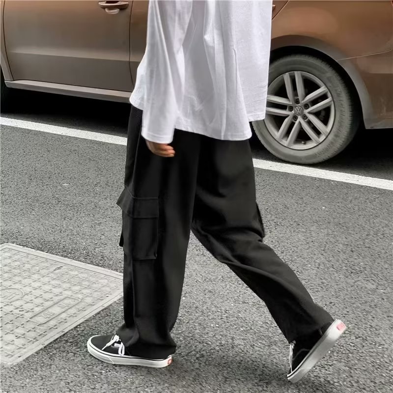 Quần Yếm Ống Rộng Phối Túi Lớn Thời Trang Retro Hàn Quốc Cá Tính