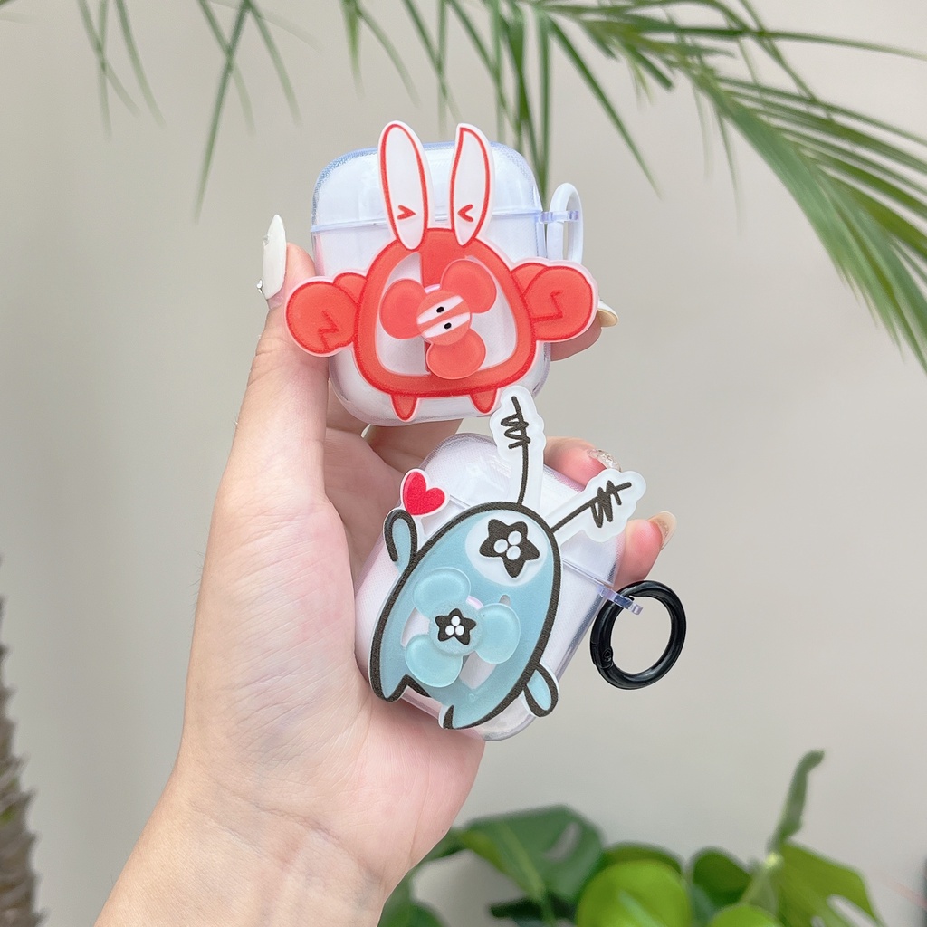 Vỏ Bảo Vệ Hộp Sạc Tai Nghe AirPods 1 2 pro2 2022 Gen3 Trong Suốt Họa Tiết Hoạt Hình 3D Kèm Móc Treo Tiện Dụng