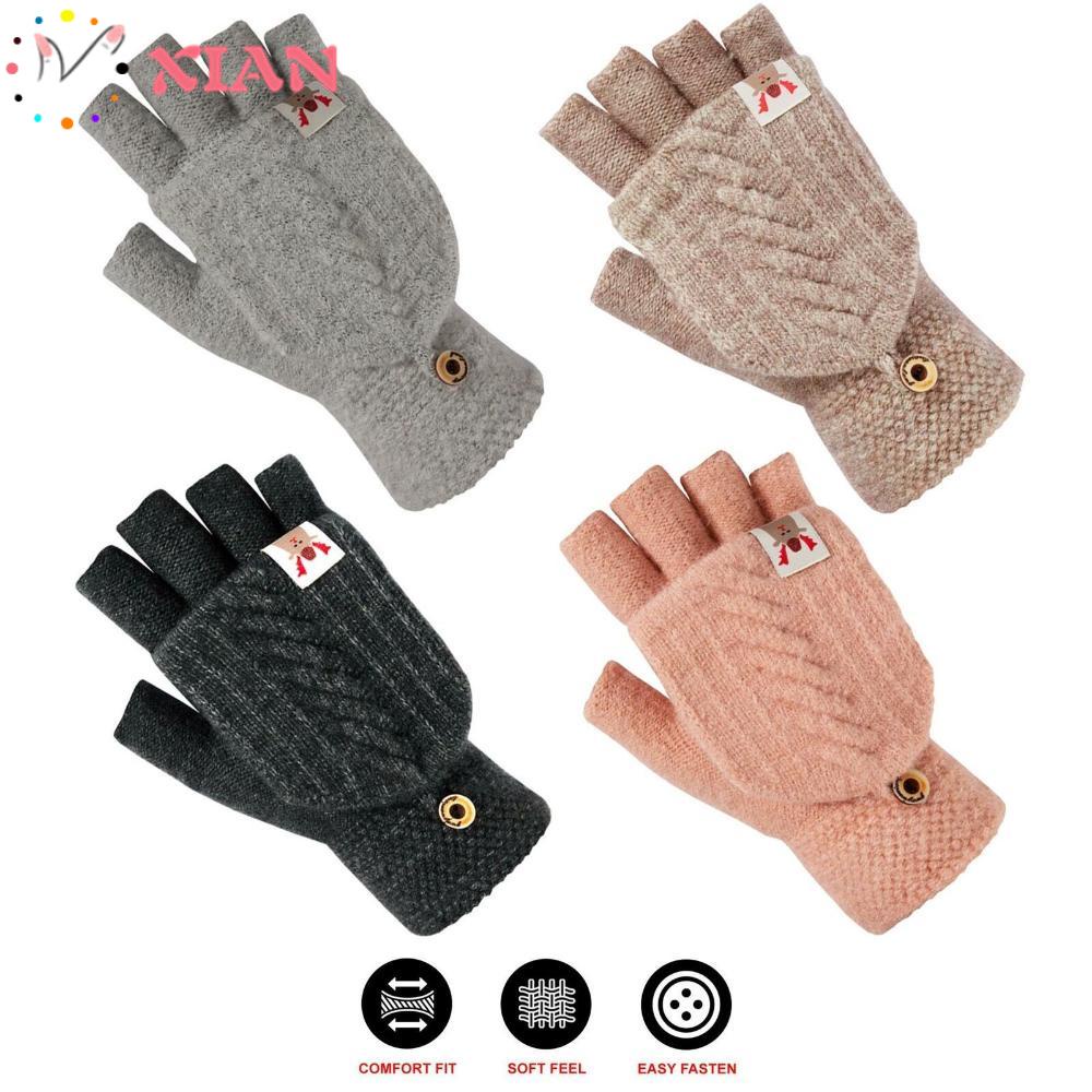 XIANTIN Đôi Găng Tay Len Hở Ngón Giữ Ấm Thời Trang Cho Nữ