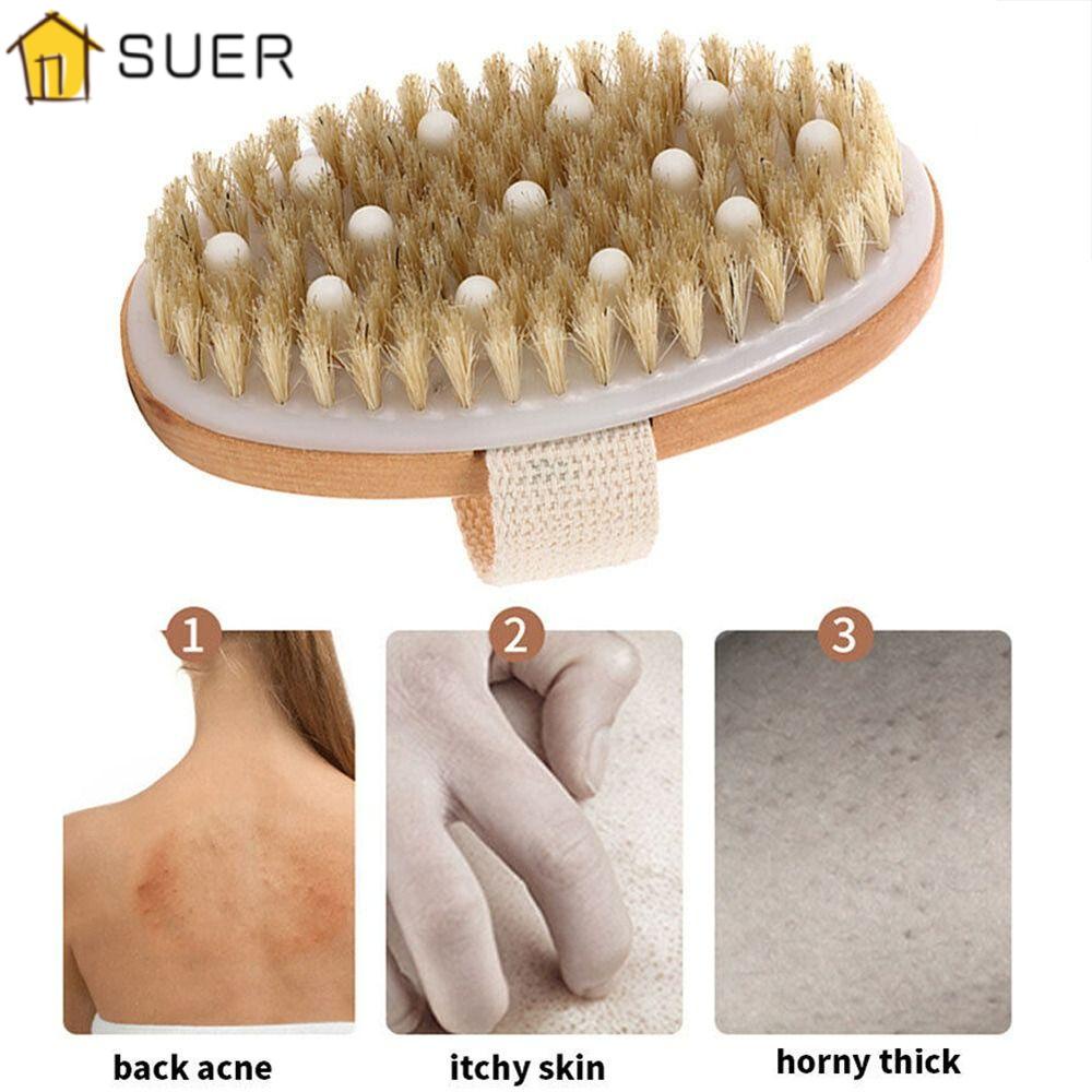 SUENIN Bàn Chải Lông Mềm Cán Gỗ Mát Xa Tẩy Tế Bào Chết Cho Nam Nữ