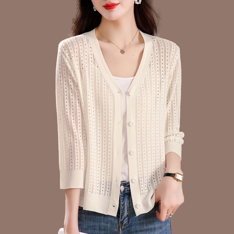 Áo Khoác Cardigan Dệt Kim Dáng Ngắn Phối Váy Thời Trang Chống Nắng Cho Nữ