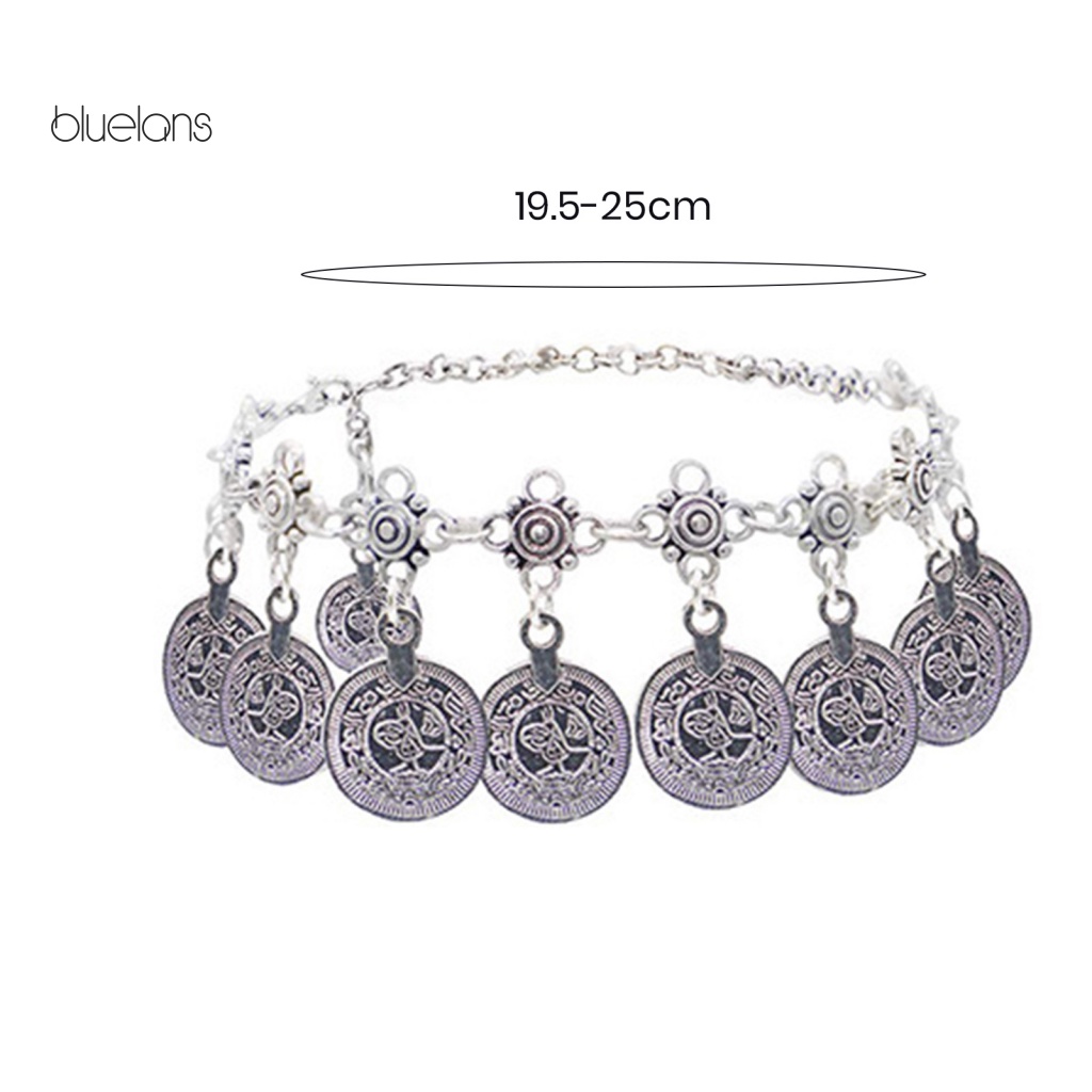 Lắc Chân Kim Loại Mặt Tròn Họa Tiết Phong Cách Bohemian Cổ Điển Không Gây Dị Ứng Có Thể Điều Chỉnh Cho Nữ