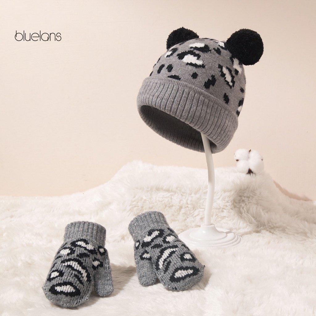 1 Bộ Găng Tay Và Nón Len Họa Tiết Da Báo Cho Bé 0-3 Tuổi