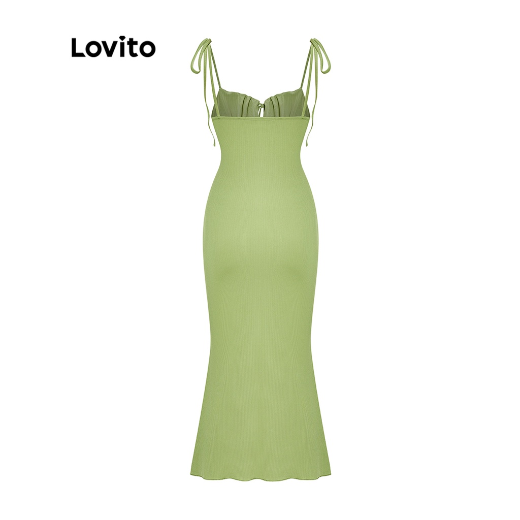 Lovito Đầm Spaghtti có dây thắt nút trơn đơn giản cho nữ L56ED109 (Màu xanh lợt)