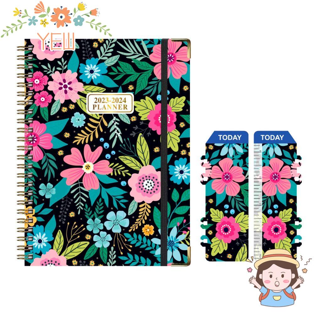 YEW Sổ Kế Hoạch Kèm 70 Tấm Bọc Đàn Hồi 2023-2024 Họa Tiết Hoa Dành Cho Văn Phòng