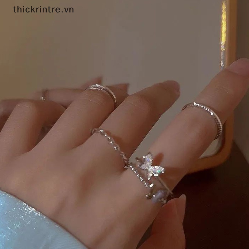 Bộ 4 Nhẫn Họa Tiết Bướm Có Thể Điều Chỉnh Kích Cỡ Thời Trang Cho Nữ
