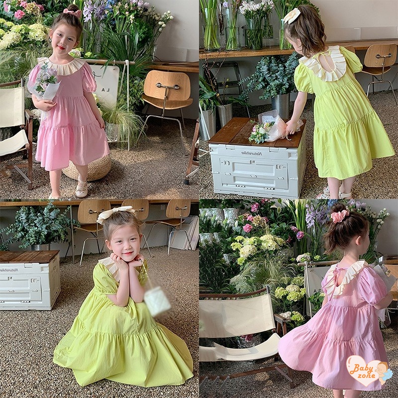 Đầm Công Chúa Hở Lưng Tay Phồng Đính Nơ Dễ Thương Cho Bé Gái
