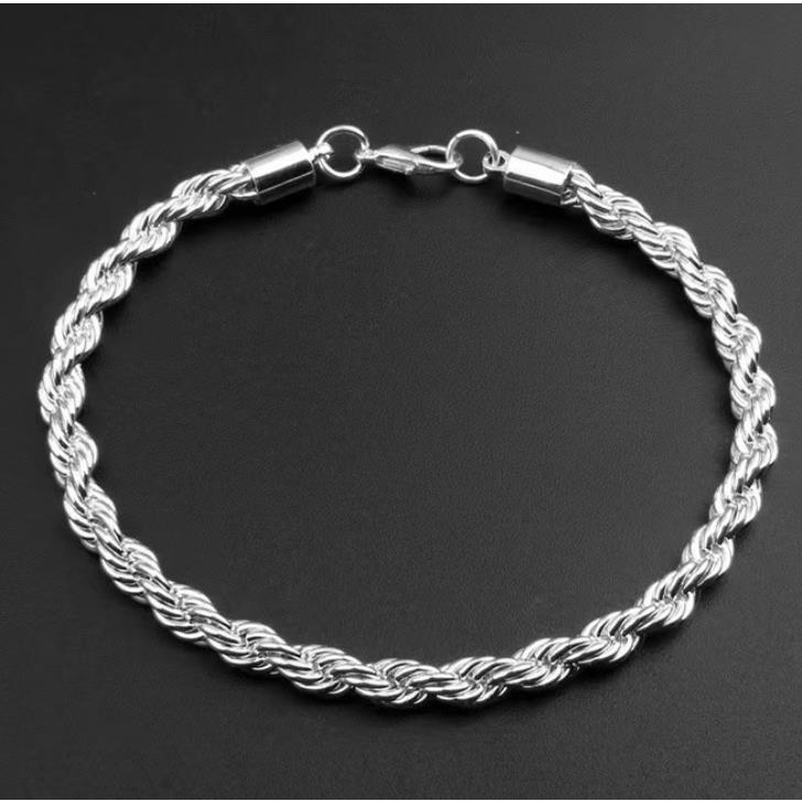 Vòng Tay Kim Loại Dạng Xoắn 4mm Màu Bạc Thời Trang Dự Tiệc Thường Ngày Cho Nam