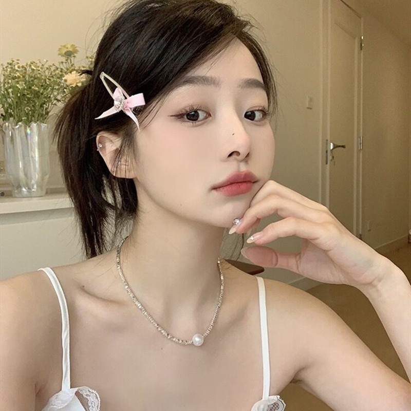 Kẹp Tóc Hình Nơ Đính Đá Màu Hồng Phong Cách Mới Cho Nữ
