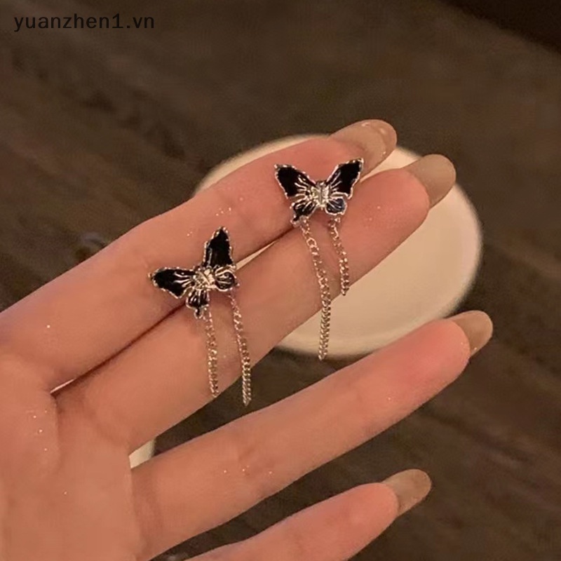 1 Cặp Bông Tai Tua Rua Hình Bướm Đen Ngọt Ngào Thời Trang Cho Nữ