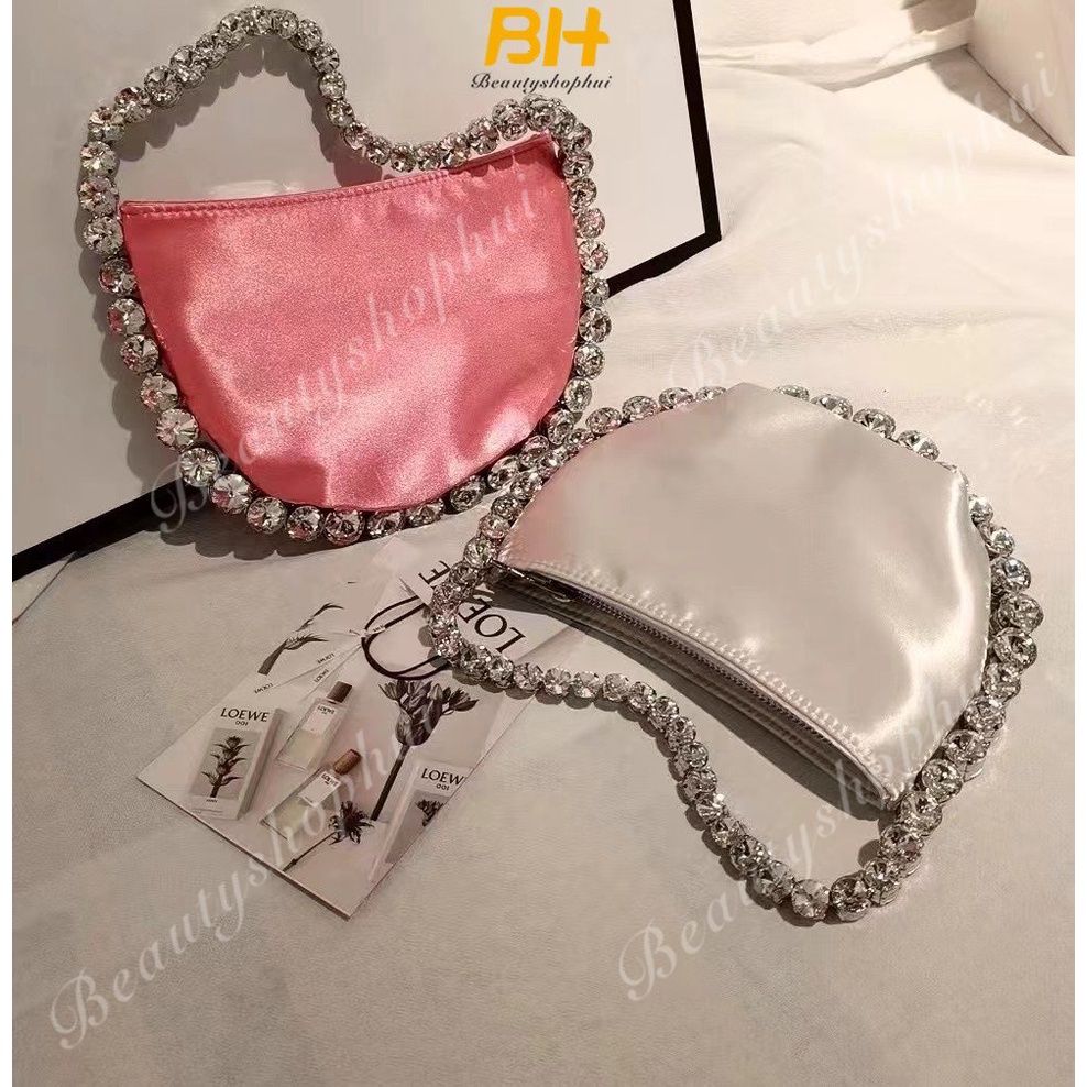 Túi Xách Đeo Vai Vải Satin Đính Kim Cương Lấp Lánh Thời Trang Xuân Hè Mới 2023 Cho Nữ