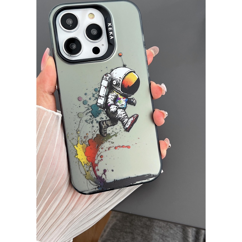 Ốp Điện Thoại IMD Hai Mặt Chống Sốc Mạ Điện Hình Chó / Mèo / Phi Hành Gia Cho IPhone 14 13 12 Pro Max