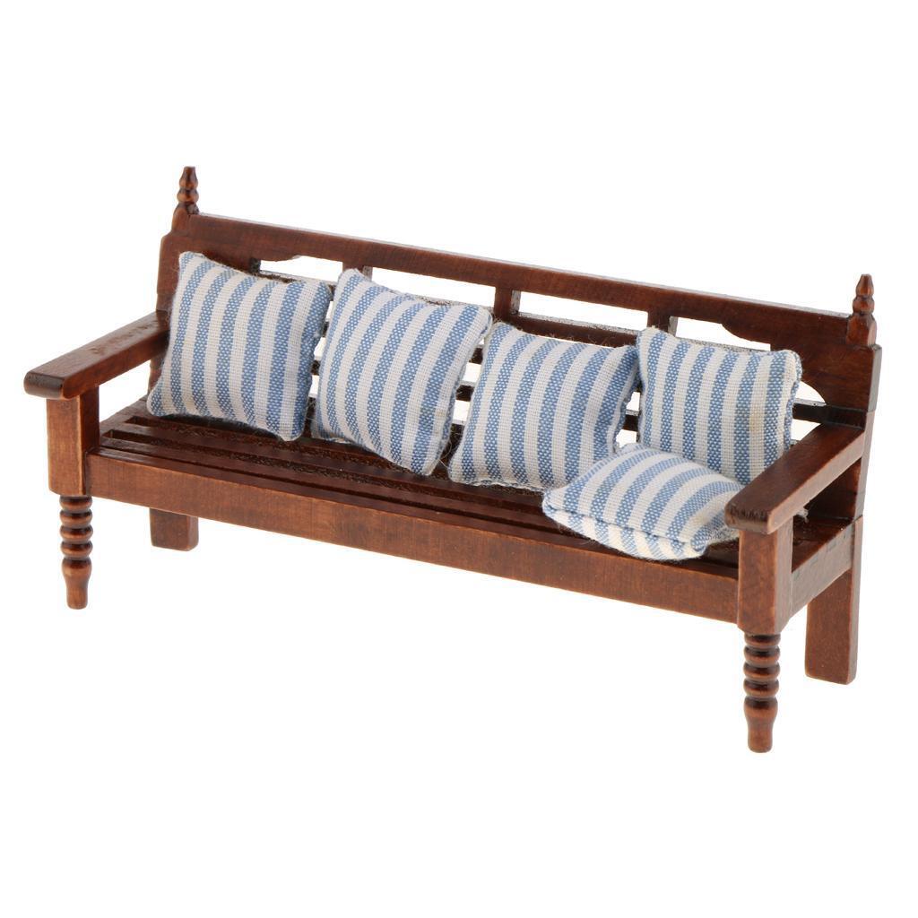 Bộ Đệm Lót Ghế Dài Kẻ Sọc Xanh Tỉ Lệ 1 / 12 Trang Trí Nhà Búp Bê