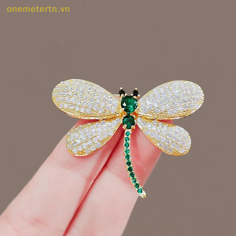 Ghim Cài Áo Hình Chuồn Chuồn Đính Đá Pha Lê Xanh Lá Thanh Lịch Dành Cho Nữ