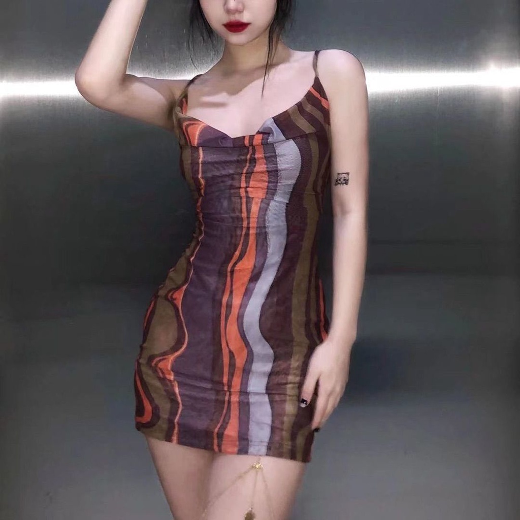 Đầm Ngắn Hai Dây Mỏng Vừa Vặn In Họa Tiết Hoa Phong Cách Hip Hop Thời Trang Cho Nữ y2k