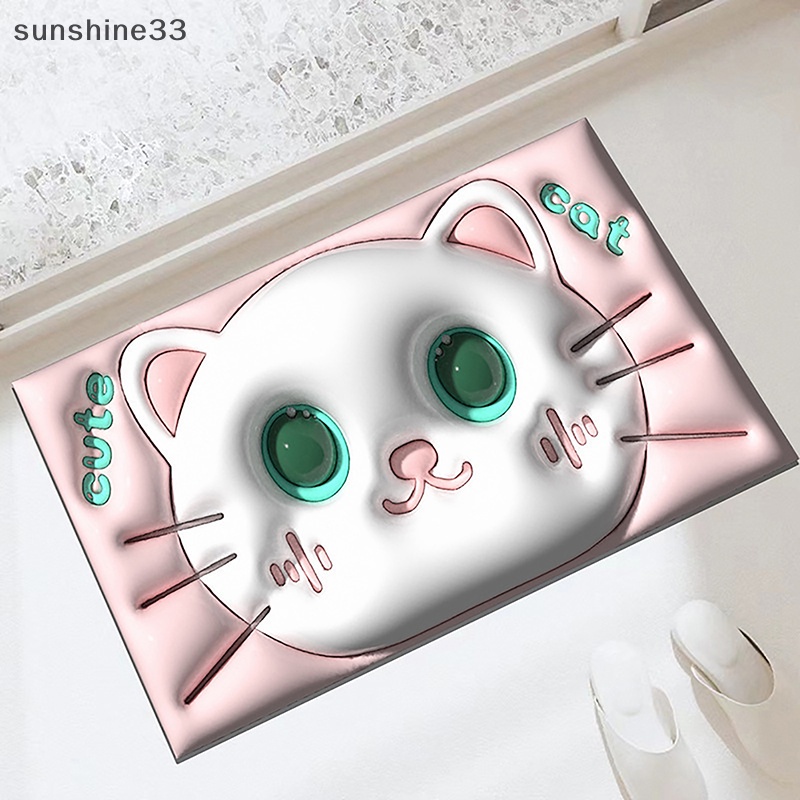 Thảm lót cửa chùi chân Mềm Mại Thấm Hút Tốt Chống Trượt Họa Tiết Mèo 3D Đáng Yêu