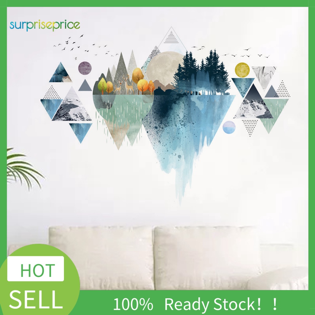 Bộ 2 Miếng Dán Tường Bằng PVC Tự Dính Hình Phong Cảnh Núi Trừu Tượng Phong Cách Bắc Âu Độc Đáo Trang Trí Nhà Cửa