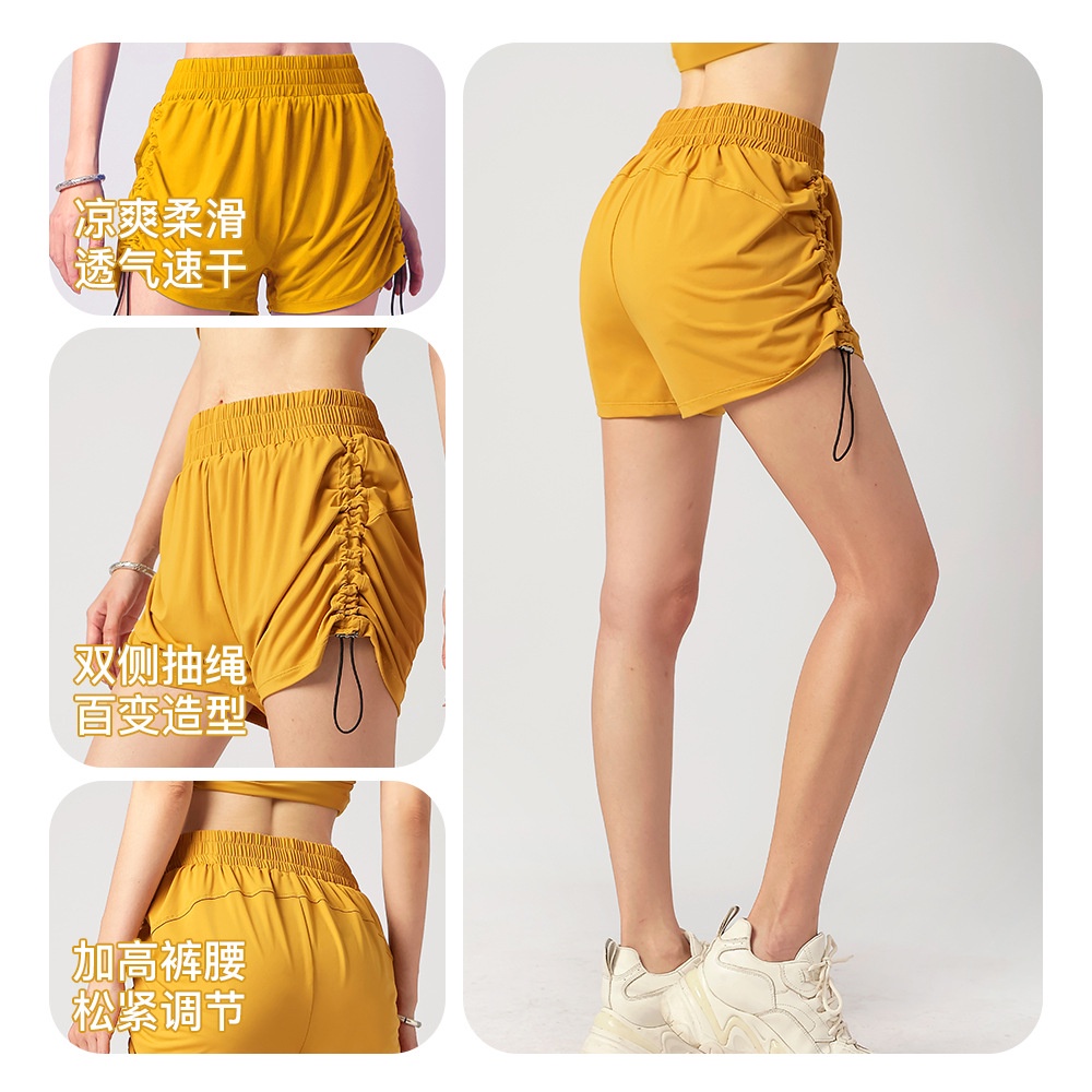 Quần Short Thể Thao Lưng Cao Vải Lụa Lạnh Nhanh Khô Thoáng Khí Phối Dây Rút Điều Chỉnh Được Cá Tính Cho Nữ