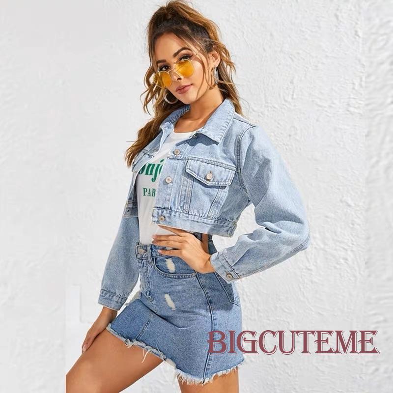 Áo Khoác Jeans Lửng Tay Dài Thời Trang Dành Cho Nữ