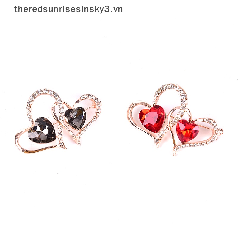 Ghim Cài Áo Hình Trái Tim Đôi Đính Đá Pha Lê Thời Trang
